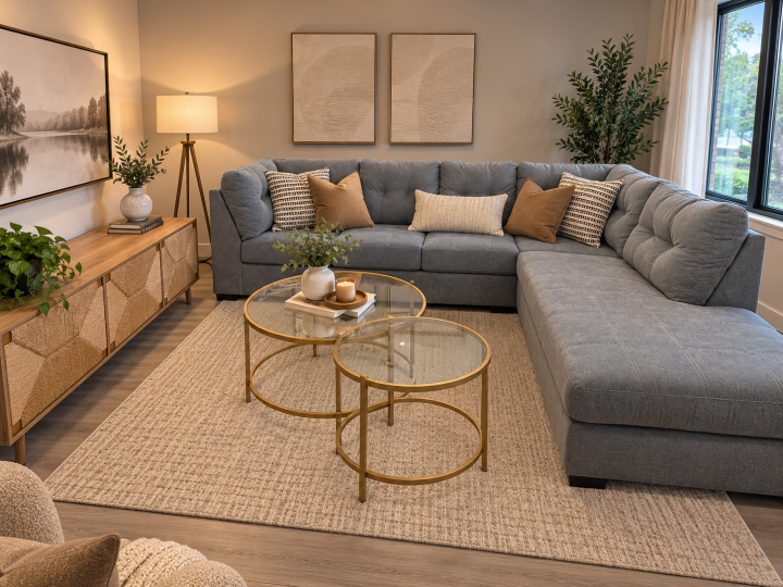 Ensemble salon canapé et fauteuil tissu gris Shawinigan